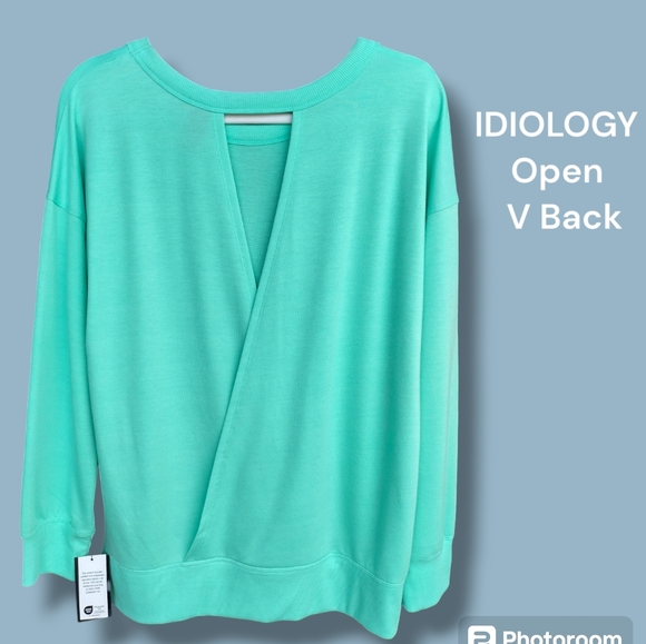 Nwt IDIOLOGY Seaglass Green Open Back  Sweatshirt Size Large - Picture 2 of 6